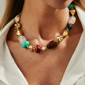 สร้อยคอช็อคเกอร์ลูกปัดเรซิ่นสีโบฮีเมียน SHIXIN สำหรับผู้หญิง สร้อยคอสั้นอะคริลิกแบบวินเทจปรับได้ เครื่องประดับสำหรับสวมที่คอ