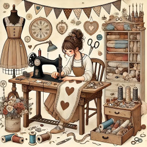 DIY Cross Stitch Decorative Woman Sewing Machine Complete Kit Embroidery Portrait Pattern Unique Christmas Gift Home Decor