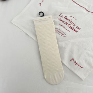 Breathable Mesh No-Show Socks Vertical Stripes Pure Color Simple Quality Cotton Summer Socks Womens Mid-Calf Thin Moisture-Wicking