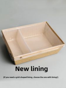 Disposable Lunch Box Bento Box Environmental-Friendly Sushi Salad Bento Box Takeaway Brown Packing Paper Double Grid Square Light Food to-Go Box