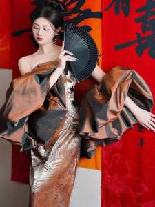 Bridal Wedding Dress Evening Gown New Chinese Style National Style Tube Top Cheongsam Womens Morning Shot Morning Gowns Trailing Dress Evening Dress