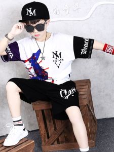 Narwhal Childrens Clothing Trendy Streetwear Short Sleeve Boys Outfit Hip Hop Dance Set Comfortable Cotton Blend Kids Wear