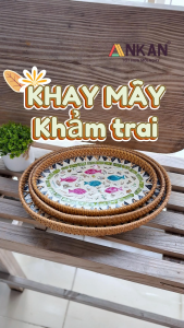 Khay Mây Hình Tròn Đen Trơn/ Vẽ Sơn/ Bán Cổ Điển Đựng Bánh Kẹo Trái Cây
