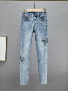 Trendy Womens High Waist Elastic Denim Jeans Spring Summer Slimming Pencil Pants Glitter Design Cotton Stretch Fabric