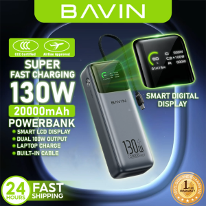 (CCC) BAVIN PC1233S 130W 20000mAh Fast Charging Powerbank Built-in Type-C Cable & TFT Digital Display