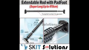【SKIT SG】Super Long Curtain Rod Pole Laundry Shower Up to 470cm NO DRILL HOLE Practical Stainless Steel Round Head Extendable Telescopic Multifunctional Tension Rod for Window Curtain Bathroom Balcony Kitchen Living bedroom