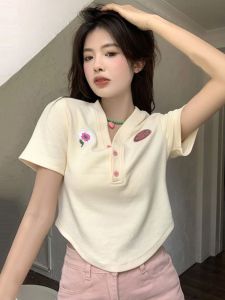 Áo Thun Nữ Tay Ngắn Cổ Chữ V Thiết Kế Không Đều Cỡ Lớn Mùa Hè Thường Ngày Chất Liệu Polyester Vừa Vặn