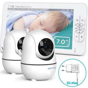 7 Inch Baby Monitor with 2 Cameras 1080P Babyphone Split Screen Pan-Tilt-Zoom Nanny Camera 2-way Audio Night Vision BabySitter