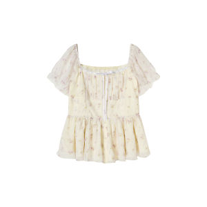 plusmall | Sleeveless Square Neck Shimmer Floral Top Slimming Glass Sand Skirt Set