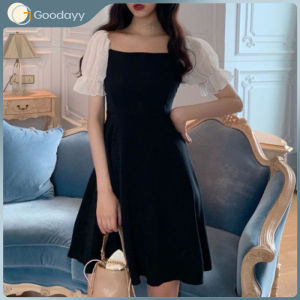 Spring Summer Red Dresses For Women Puff Sleeves Slim High Waist A-line Dress For Women