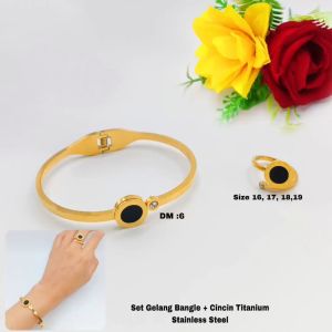 Set Gelang bgl+Cincin Permata Mewah Anti Karat Anti Luntur perhiasan wanita Titanium Stailess Steel