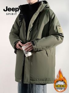 Jeep Spirit Mens Thickened Long Hooded Cotton Jacket Casual Winter Warm Coat Fashion Urban Style Polyester Fiber Long Sleeve