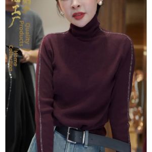 Stylish Minimalist Design Loose High Neck Long Sleeve Knit Sweater