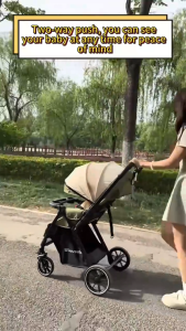 Beige Stroller for Baby 2 Way Reversible Handle Travel Lightweight Foldable Comfort Portable Kids Trolley Sun Canopy Daily Outdoor Toddler Push Cart