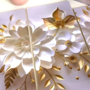 Dekorasi Ruang Tamu dengan Hiasan Dinding Aesthetic 1 Set 4 Panel Bunga Emas