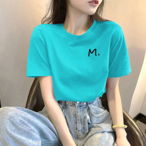 Lake Blue Short Sleeve Womens T-shirt Pure Cotton Regular Shoulder round Neck Large Size Spring Summer New Style Top Ins