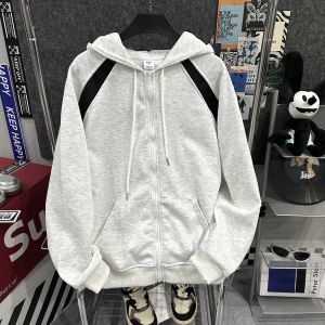 American Retro Hooded Sweater Cardigan Boys 2024 Spring and Autumn Fashion Brand Teenagers Splicing Coat Couples Tops