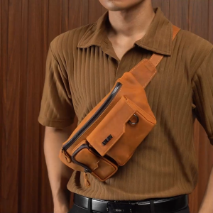 Reven Leather Broto Waist Bag - Tas Pinggang Pria Kulit Sapi Asli Free Random Gift