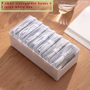 1 Set Data Cable Storage Box with 7 Small Compartment Boxes Desktop Cable Organizer for Office Desk