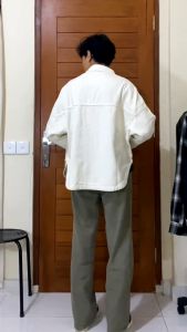 JINISO - Denim Pria Button Jaket Jeans Oversize Khaki