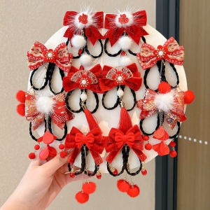 Red New Year Childrens Hair Accessories Butterfly Knot Hair Clip Tassel Hairpin Girls Hanfu Accessories Traditional Chinese Style