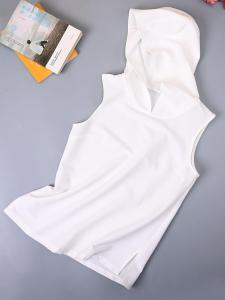 Casual Sleeveless Hoodie Vest Versatile Inner Wear Polyester Blend Comfortable Straight Cut Basic Color Spring Fashion Item