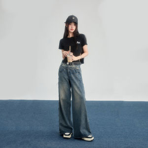 CloudSeason Wide Leg Denim Jeans Womens Versatile Slimming Loose Fit High Waist Cotton Blend Long Pants All Season