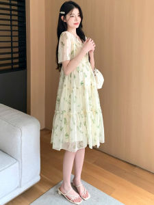 Váy Dài Đến Giữa Bắp Chân Bằng Vải Voan Họa Tiết Hoa Cho Bà Bầu Mùa Hè 2025 Váy Dài Chữ a Cổ Tròn Tay Ngắn Thường Ngày