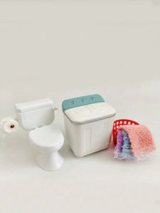 1:12 Miniature Laundry Room Scene Accessories Mini Washing Machine Towels Laundry Basket Model