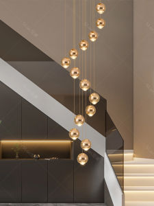 Modern Minimalist Long Chandelier Stairwell Lighting Rotating Stairs Lampwork Stainless Steel Crystal Loft Apartment Villa