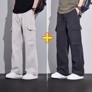 ROMON | Romon Ice Silk Mens Summer Thin Loose Straight Leg Workwear Pants Quick Dry Sports Cargo Trousers Fashionable Urban Style