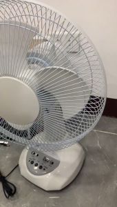 Solar Electric Fan 14 Inch Rechargeable 2 LED Lights 220V AC Desktop Electric Fan Outdoor Fan Solar Panel and Two Bulbs