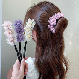 AmoKi Ladies Sweet Fashion Pearl Flower Coil Simple and Generous High-end Hairpin Semi-round Ball Head Artifact