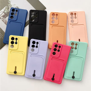 CrashStar Soft Silicone Shockproof Phone Case With Card Slot For Samsung Galaxy Ultra S25 S24 S23 S22 S21 Ultra Plus + S20 FE A54 A53 A33 A72 A52 A12 A21S 5G A71 A51 4G A55 A35 Simple Solid Color Phone Casing Cover With Full Cover Protection Hot Sale