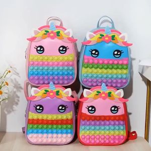 GTE Pop It Kids Backpack Fidget Toy Unicorn Rodent Pioneer Silicone Bag Large Capacity School Bag - Fulfilled by GTE SHOP