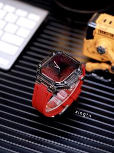 Stainless Steel Metal Watch Case Cover for Apple Watch with Butterfly Buckle Oak Pattern Silicone Band Compatible with iPhone