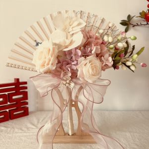 Handmade Wedding Morning Robe Fan New Couple Handheld Flower Bridegroom Fan Traditional Chinese Style Wedding Gift