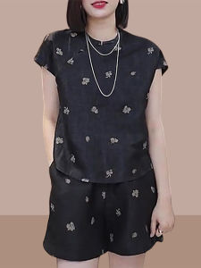 Shalldoer | Black Floral Print Short Sleeve Shirt And Shorts Two Piece Set For Women Summer 2025 Fashionable Traditional Chinese Style Outfit