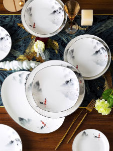 Red Peony Chinese Style Bone China Ceramic Dining Set Plate round Shape Dinnerware Bowl Plate Set for Adults Handmade Craft