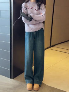 Retro Slim Wide Leg Denim Jeans High Waist Straight Cut Floor Length Pants for Women Spring New Style Casual Loose Slimming