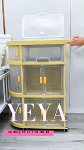 ( Sẵn ) Kệ Đựng Đồ Sơ Sinh 4 Tầng Yeya Cao Cấp-Kệ Để Đồ Đa Năng Kết Hợp Hộp Đựng Bình Sữa Với Thiết Kế Cửa Mở Sang Trọng