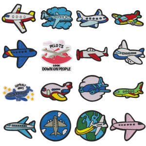 16Pcs Cute Cartoon Airplane Embroidery Patches Heat Transfer Iron On Sew On Applique for Clothes Kids DIY Craft Decoration