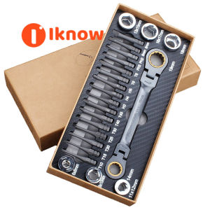 I know 23-piece set original universal multi-function ratchet wrench socket set wrench set flexible head ratchet double socket wrench socket screwdriver bit special tools for auto repair