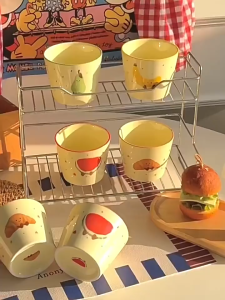 SWL 2/4pcs Ceramic Coffee Cup Water Drinking Cup Mug High-Value Oatmeal Breakfast Cup Couple Mug 220ml