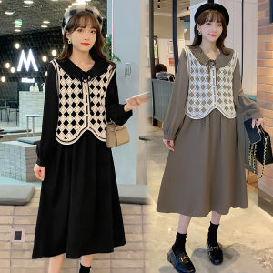 ชุดเดรสแขนยาวสไตล์ฝรั่งเศสขนาดใหญ่สำหรับสาวน้อย ชุดสองชิ้นสไตล์ Little Fragrance Wind เสื้อกั๊กและกระโปรง