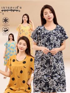 Ladies Silk Cotton Sleepwear Short Sleeve Loose Fit Dress Artificial Cotton Home Clothes Summer New Style Simple Design