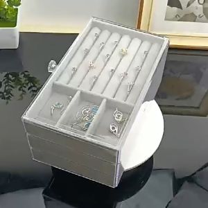 กล่องเก็บ 3 ชั้น วัสดุอะคริลิค ลิ้นชัก 3 ชั้น ชั้นกำมะหยี่ มีมือ Ninenite