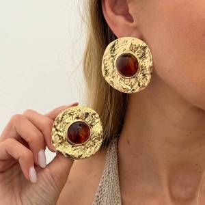 Ingemark Vintage Gold Color Resin Large Geometric Metal Stud Earrings Women Trendy Personality Statement Earrings Accessories