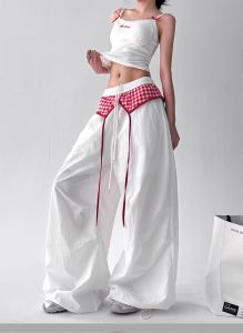 Quần Ống Rộng Kẻ Caro Phong Cách Mỹ Cổ Điển Cho Nữ Mùa Hè 2025 Quần Ống Rộng Đa Năng Thiết Kế Gấp Gọn Thoải Mái