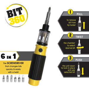Bit 360 All In One Screwdriver and Bit Precision DIY Repair Hand Tool With Rotating Chamber / Skru Pelbagai Fungsi